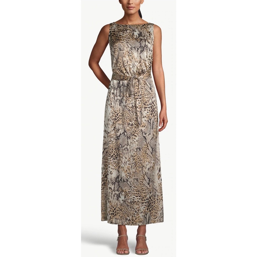 NEW Chico's Leopard SATIN TIE WAIST MAXI DRESS